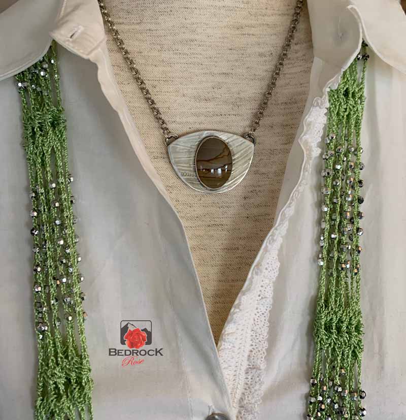 Picturesque Owyhee Jasper, Fine Silver Pendant Bedrock Rose