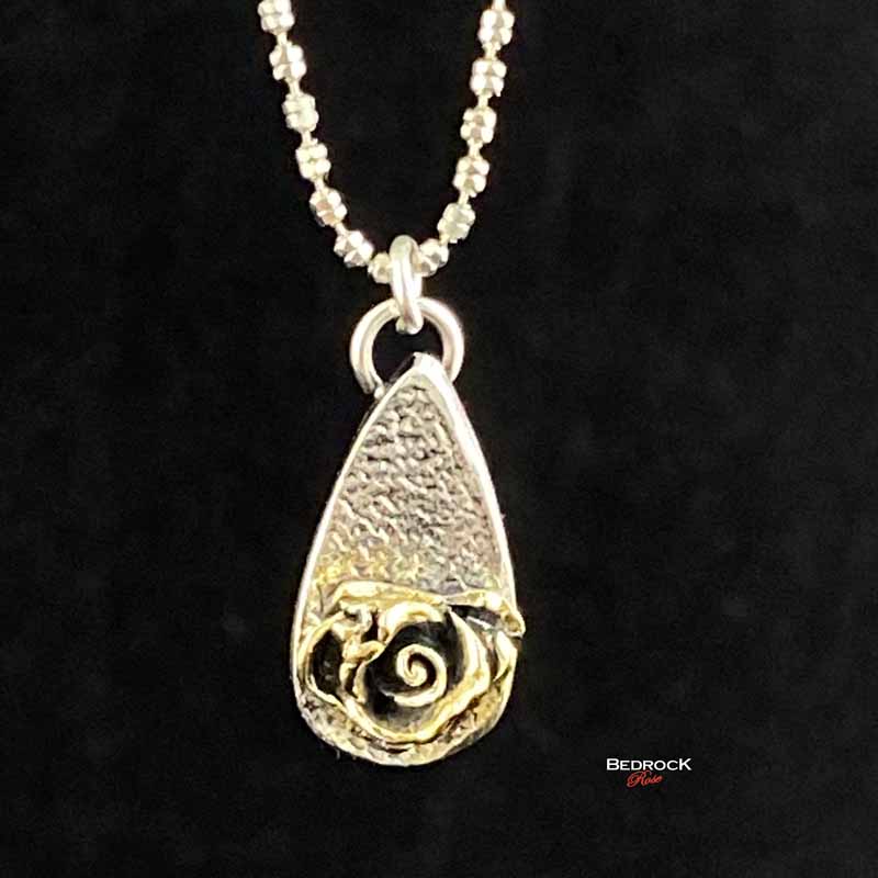 Silver and Gold-Plated Hybrid Tea Rose Pendant Bedrock Rose
