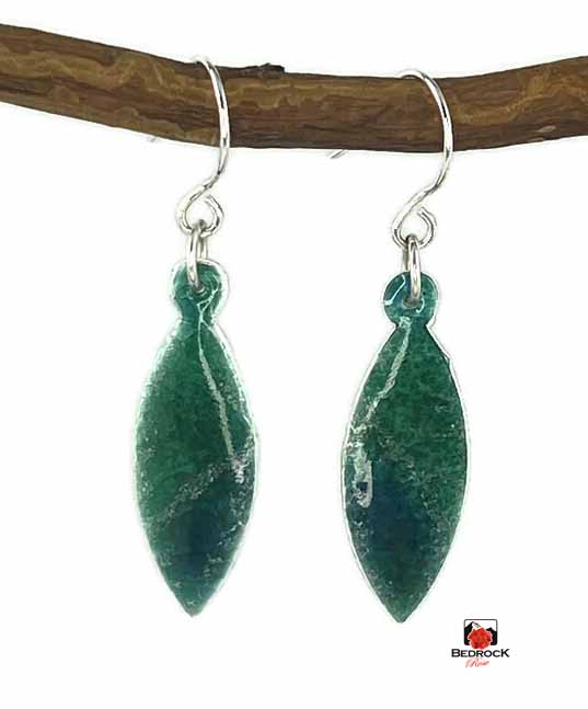 Sparkly Silver Green Earrings Bedrock Rose, Glass enamel earrings, Handmade Jewelry, Gift for Her