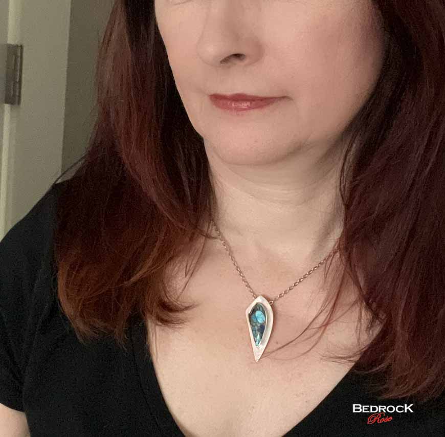 Kingman Turquoise, Lapis, and Bronze Pendant Bedrock Rose