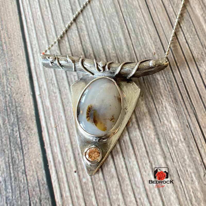 Charming Silver Hand-Fabricated Montana Agate Pendant Bedrock Rose
