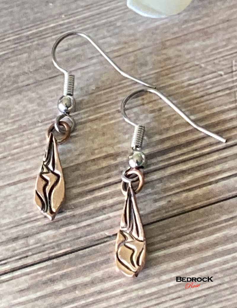 Mini Rose Bronze Squiggles Design Earrings Bedrock Rose