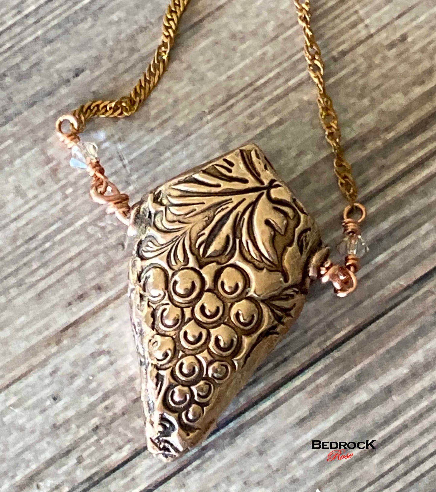 3D Grapevine Rose Bronze Necklace Bedrock Rose