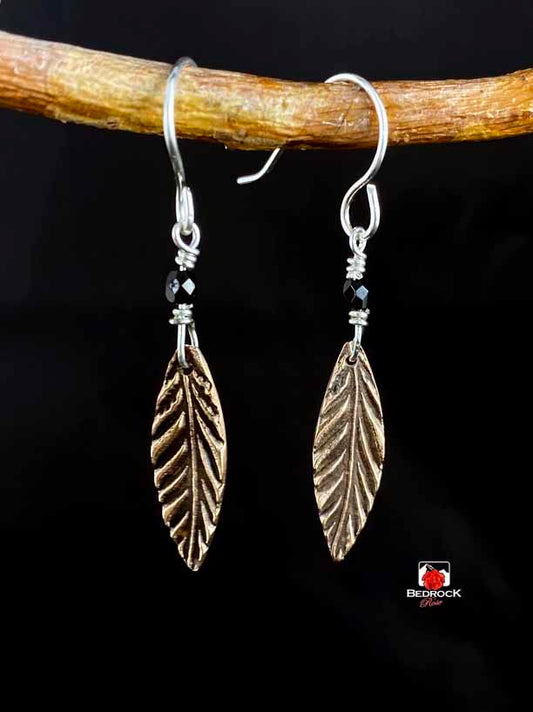 Warm Rose Bronze Feather Pattern Dangling Earrings, Handcrafted Jewelry, Gift for Her