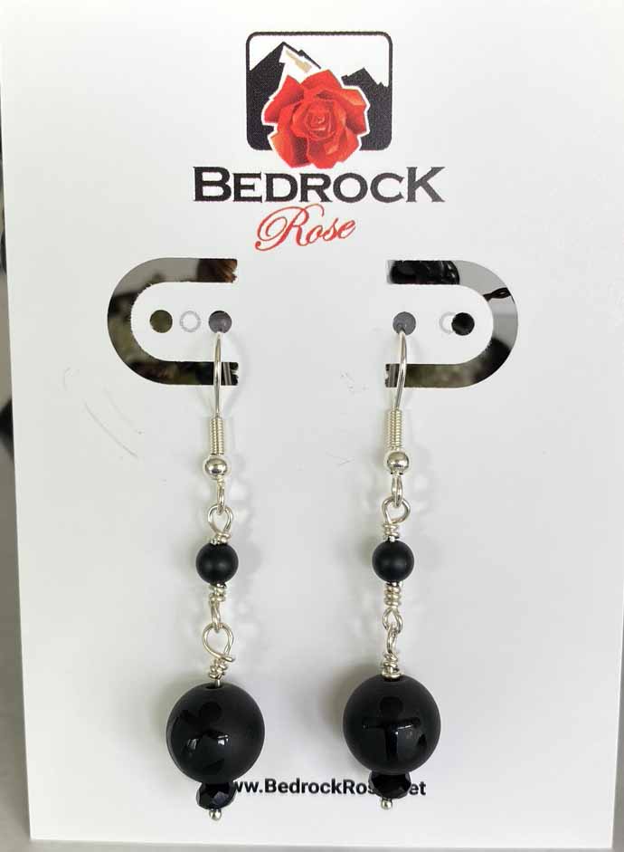 Matte Black Agate DanglingEarrings Bedrock Rose