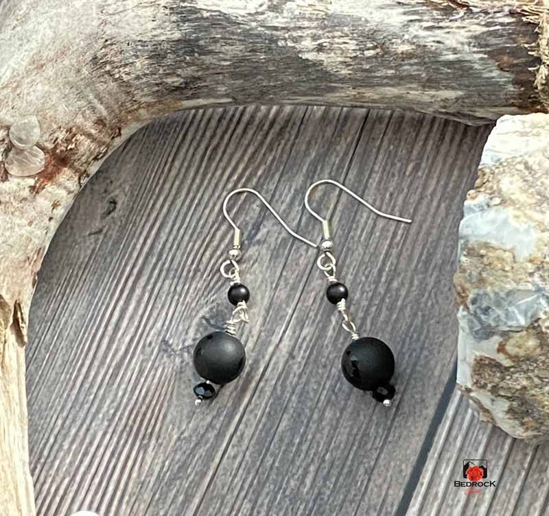 Matte Black Agate DanglingEarrings Bedrock Rose