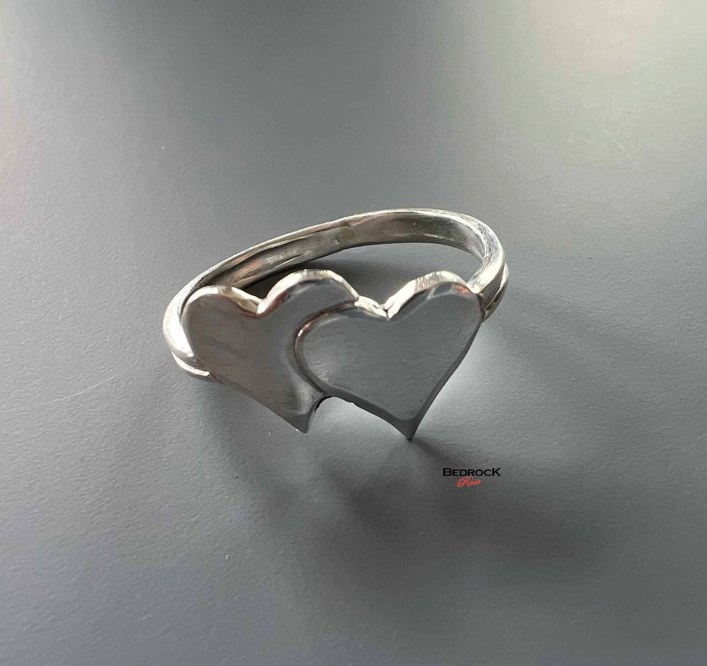 2 Hearts Sterling Silver Ring Bedrock Rose