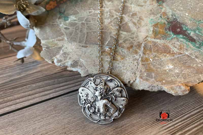 Enchanting Fairy Pendant Bedrock Rose, Art Nouveau Design, French Design, Heirloom Quality Jewelry