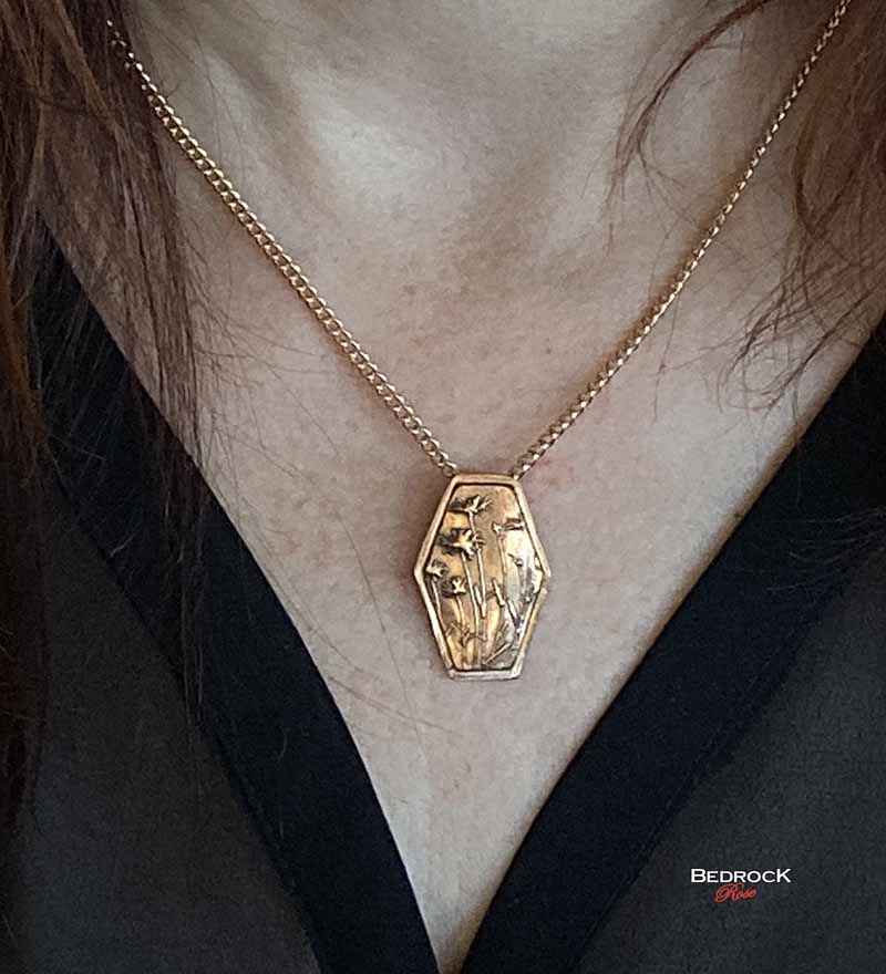 Rose Bronze Wildflower Necklace, Handcrafted Floral Jewelry, Unique Metalwork Jewelry