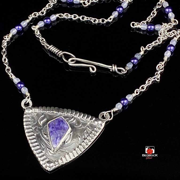 Charming Charoite with Silver Vine Pendant Bedrock Rose, Purple Gemstone, Siberian Charoite, Handcrafted Pendant, Elegant Gift