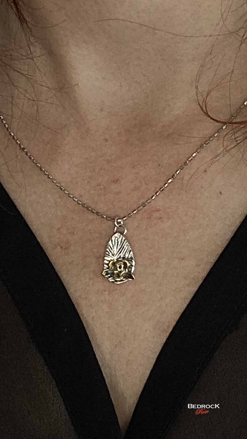 Exquisite Silver and Gold Rose Pendant Bedrock Rose, Dainty Silver Necklace with Gold-plated Rose, Gift for Her, Minimalist jewelry