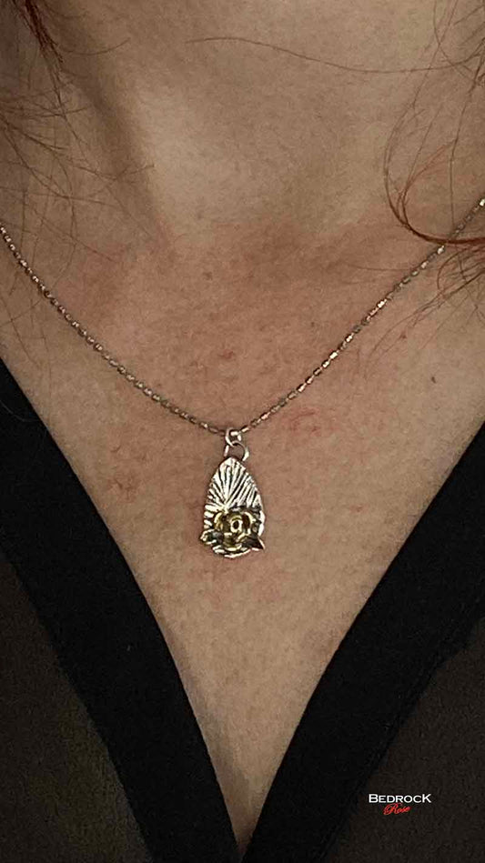 Exquisite Silver and Gold Rose Pendant Bedrock Rose, Dainty Silver Necklace with Gold-plated Rose, Gift for Her, Minimalist jewelry