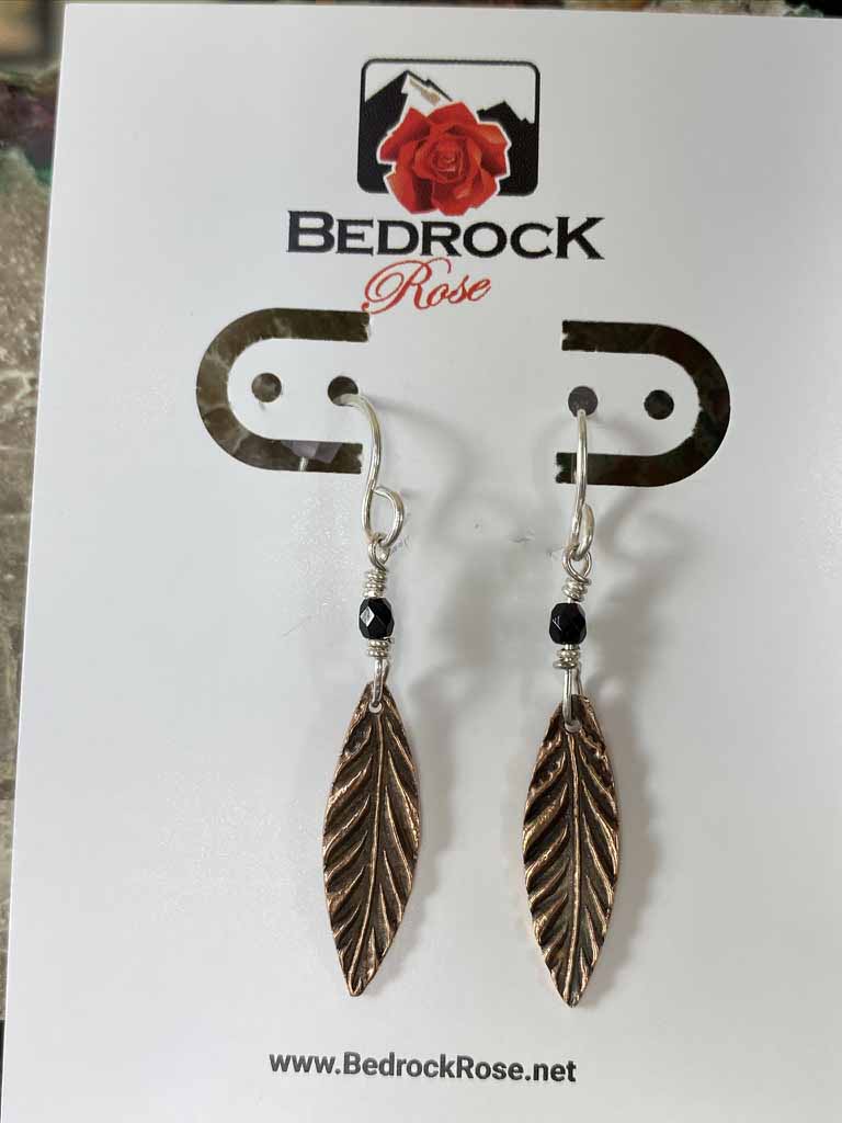 Warm Rose Bronze Feather Pattern Dangling Earrings, Handcrafted Jewelry, Gift for Her