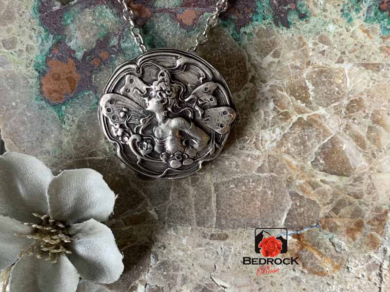 Enchanting Fairy Pendant Bedrock Rose, Art Nouveau Design, French Design, Heirloom Quality Jewelry