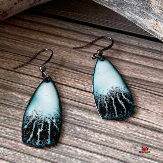 Black and White Enamel Dangling Earrings Bedrock Rose, Chic Design Jewelry, Birthday gift