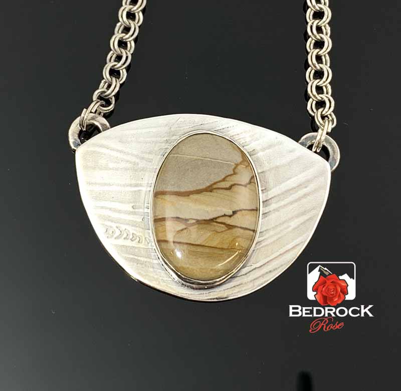 Picturesque Owyhee Jasper, Fine Silver Pendant Bedrock Rose