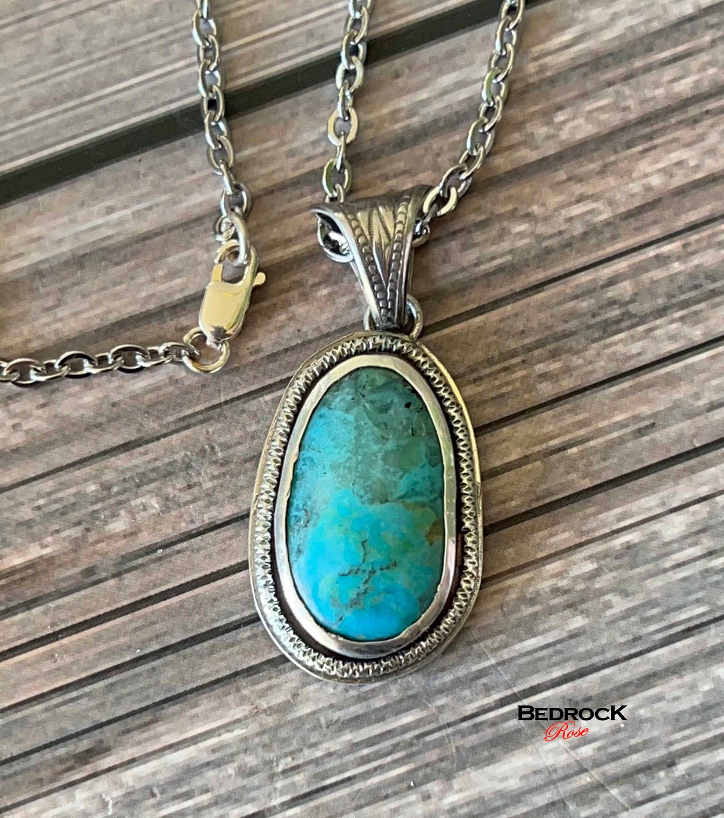 Stylish Kingman Turquoise Sterling Silver Pendant Bedrock Rose