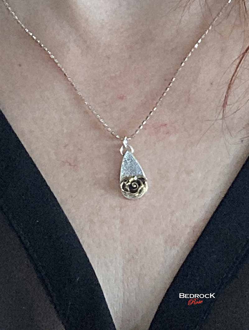 Silver and Gold-Plated Hybrid Tea Rose Pendant Bedrock Rose