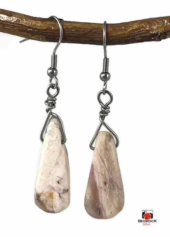 Rhodochrosite Dangling Earrings Bedrock Rose, Compassion stone, Self-love stone
