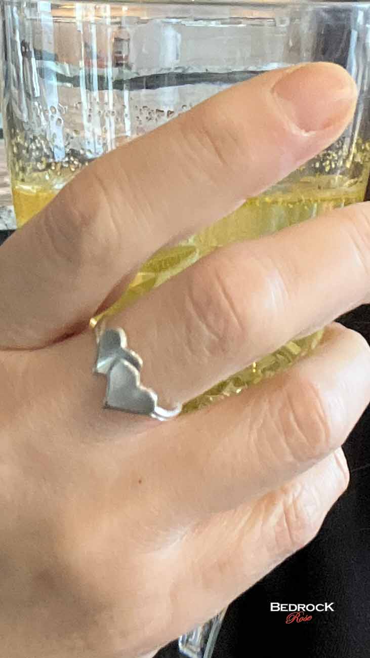 2 Hearts Sterling Silver Ring Bedrock Rose