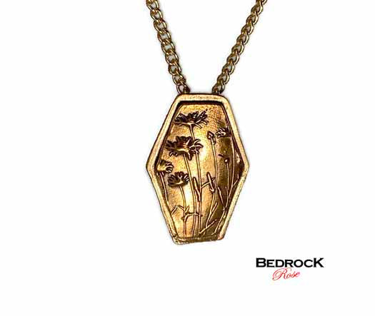 Rose Bronze Wildflower Necklace, Handcrafted Floral Jewelry, Unique Metalwork Jewelry