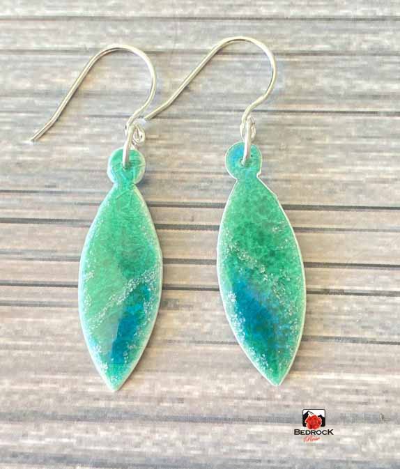 Sparkly Silver Green Earrings Bedrock Rose, Glass enamel earrings, Handmade Jewelry, Gift for Her
