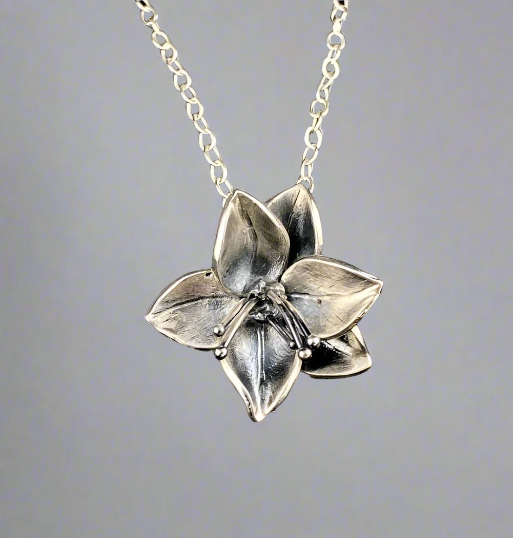 Fine Silver Dogwood Pendant Bedrock Rose, Handcrafted Flower Necklace, Sculpted Floral Jewelry, Gift for Garden Lover, Boho Chic, Statement piece