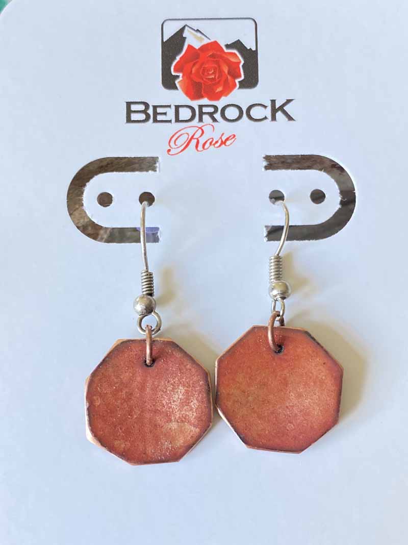 Shimmery Burnt Umber Dangling Earrings Bedrock Rose, Octagon Geometric Jewelry