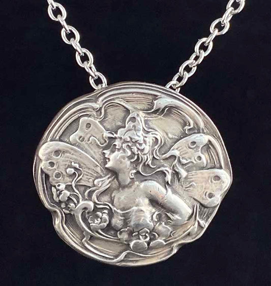 Enchanting Fairy Pendant Bedrock Rose, Art Nouveau Design, French Design, Heirloom Quality Jewelry