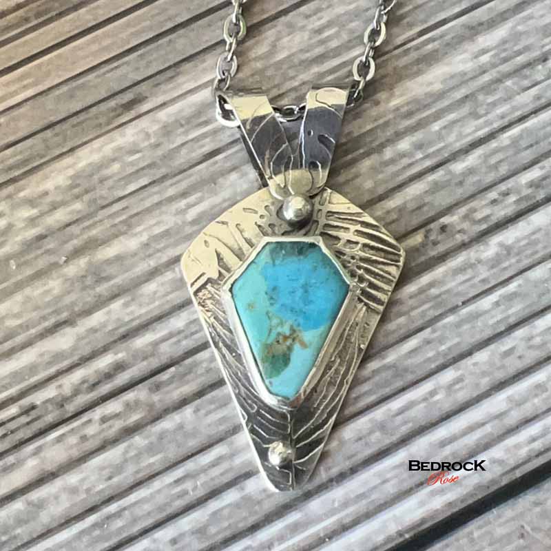 Kingman Turquoise Sterling Silver  Pendant Bedrock Rose