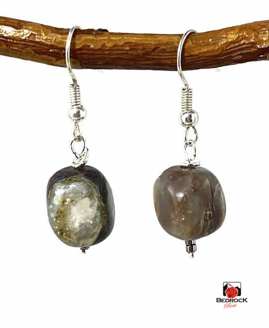 Cubed Agate Dangling Earrings Bedrock Rose, Grounding gemstone Jewelry
