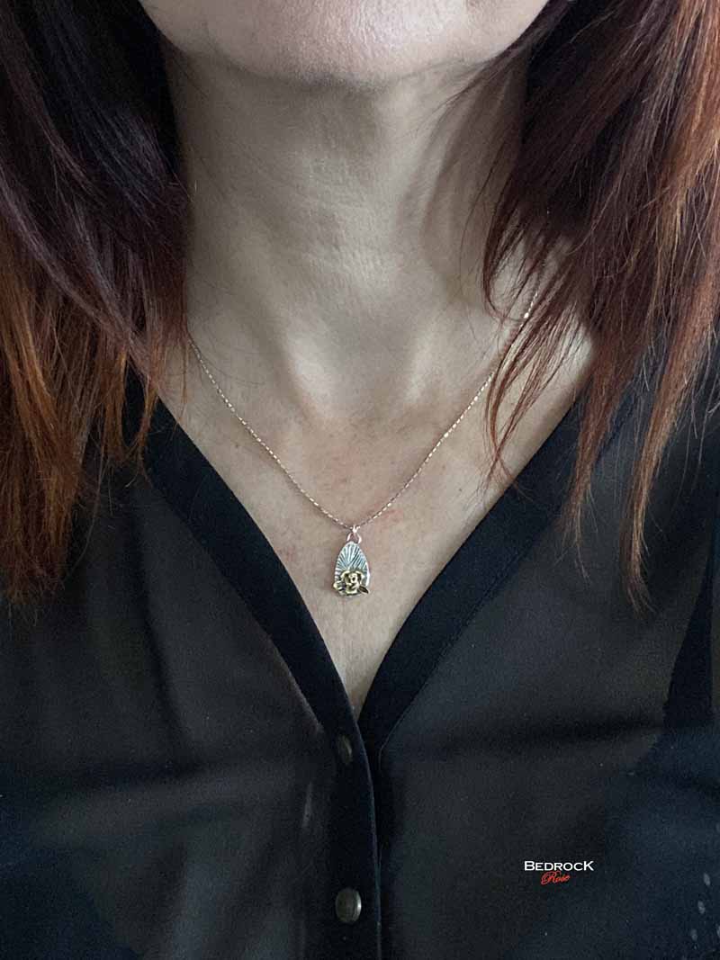 Exquisite Silver and Gold Rose Pendant Bedrock Rose, Dainty Silver Necklace with Gold-plated Rose, Gift for Her, Minimalist jewelry