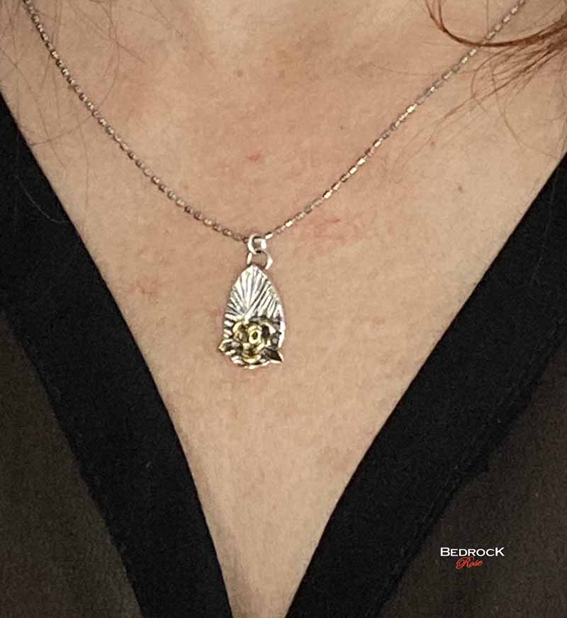 Exquisite Silver and Gold Rose Pendant Bedrock Rose, Dainty Silver Necklace with Gold-plated Rose, Gift for Her, Minimalist jewelry