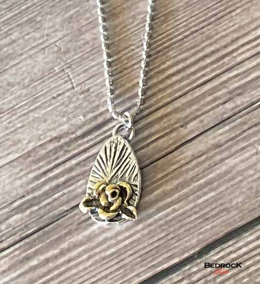 Exquisite Silver and Gold Rose Pendant Bedrock Rose, Dainty Silver Necklace with Gold-plated Rose, Gift for Her, Minimalist jewelry