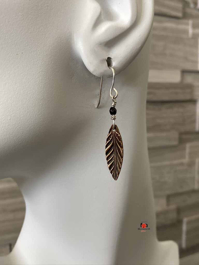 Warm Rose Bronze Feather Pattern Dangling Earrings, Handcrafted Jewelry, Gift for Her