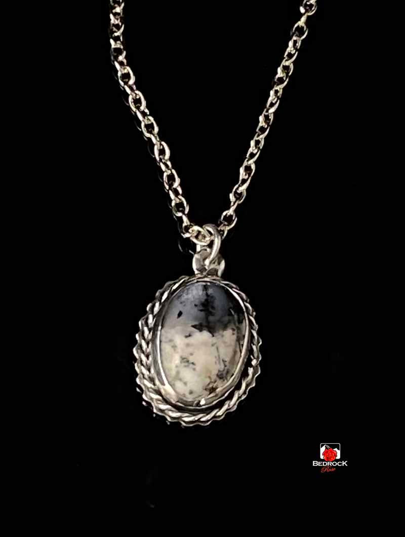 Elegant Merlinite Gemstone Sterling Silver Pendant Bedrock Rose