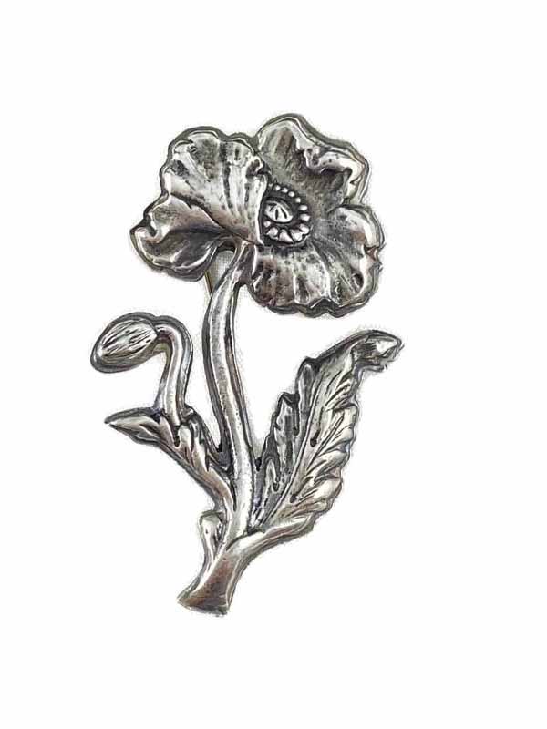 Art Nouveau Silver Poppy Brooch Bedrock Rose, Heirloom quality jewelry, French design, Vintage Statement piece, Anniversary gift