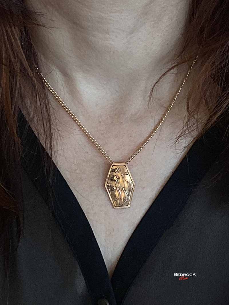Rose Bronze Wildflower Necklace, Handcrafted Floral Jewelry, Unique Metalwork Jewelry