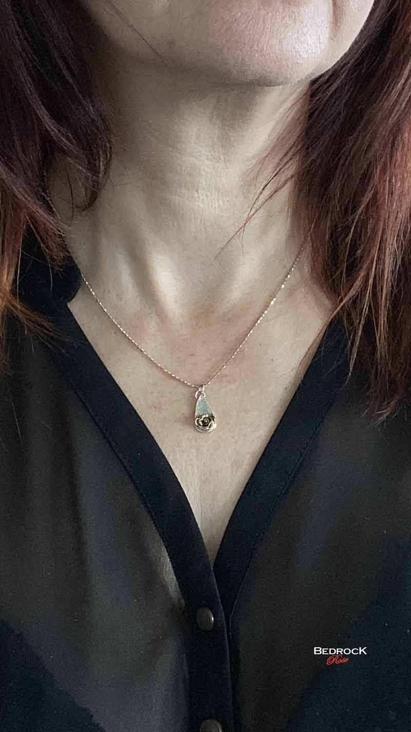 Silver and Gold-Plated Hybrid Tea Rose Pendant Bedrock Rose