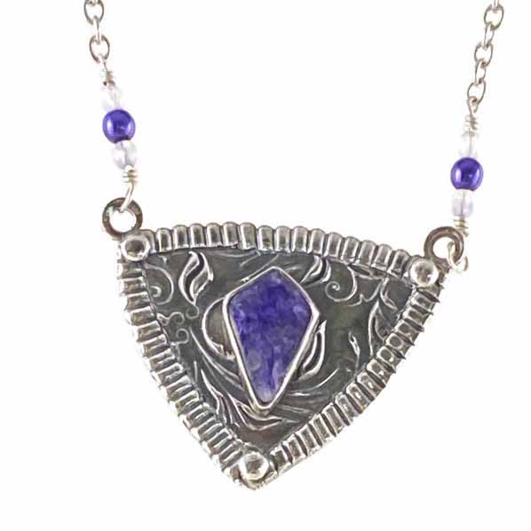 Charming Charoite with Silver Vine Pendant Bedrock Rose, Purple Gemstone, Siberian Charoite, Handcrafted Pendant, Elegant Gift