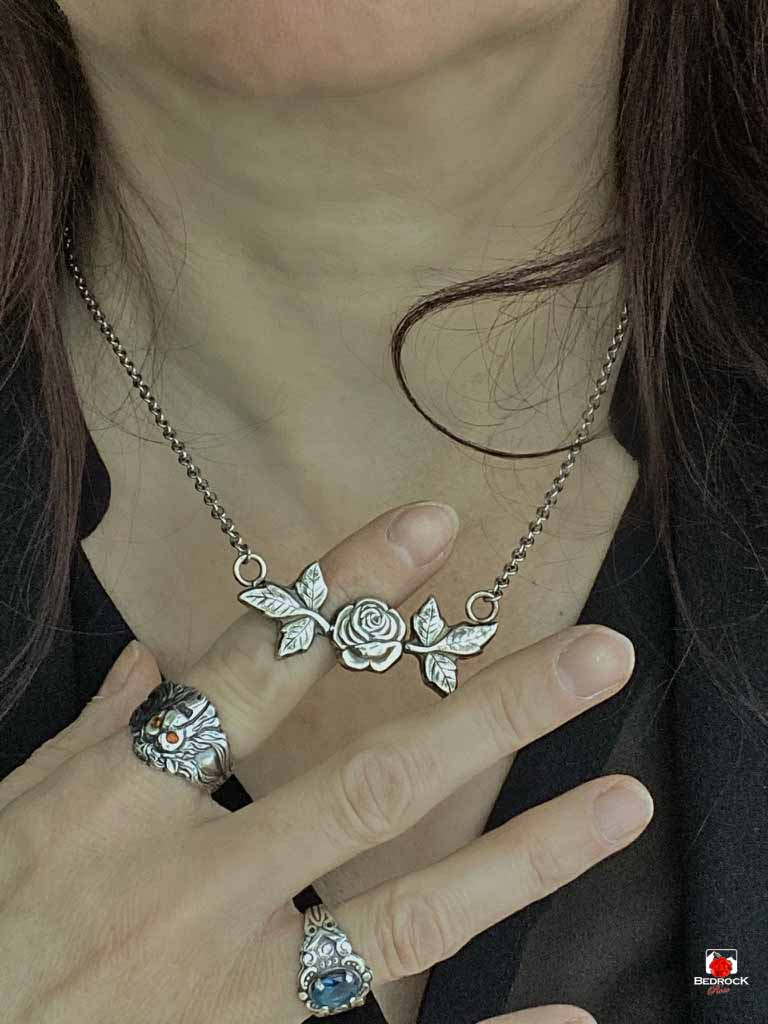 Captivating Silver Rose Pendant Bedrock Rose