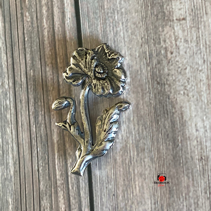 Art Nouveau Silver Poppy Brooch Bedrock Rose, Heirloom quality jewelry, French design, Vintage Statement piece, Anniversary gift