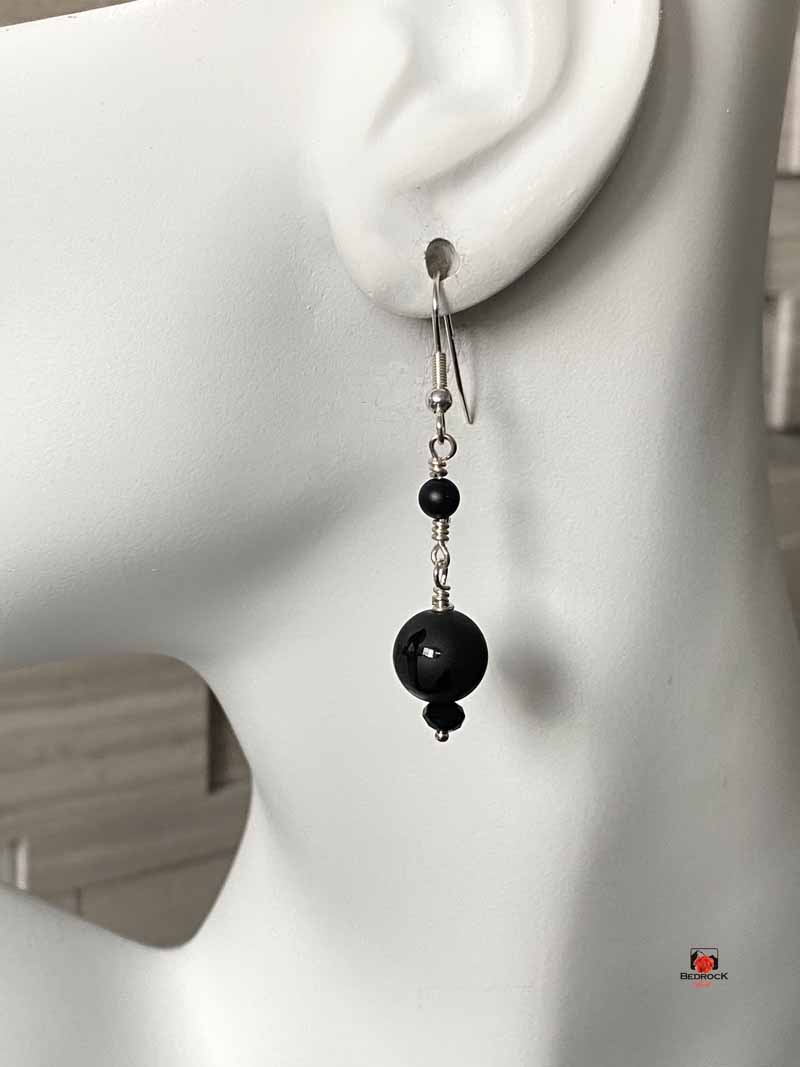Matte Black Agate DanglingEarrings Bedrock Rose, Beaded dangling earrings, Casual costume jewelry