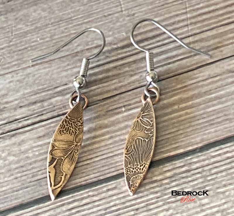 Petite Warm Rose Bronze Floral Earrings Bedrock Rose