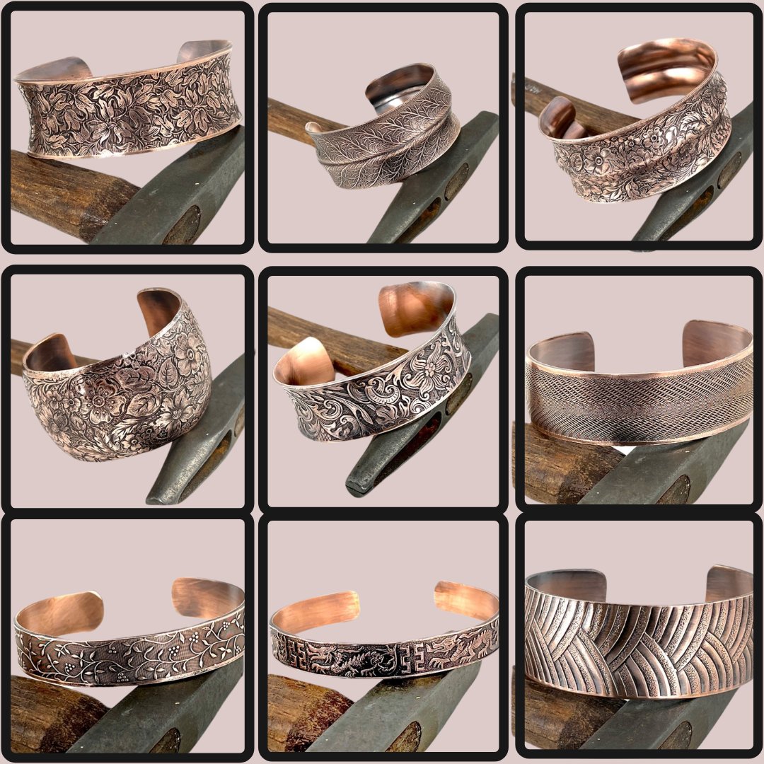 Patterned Copper Cuffs and Bracelets