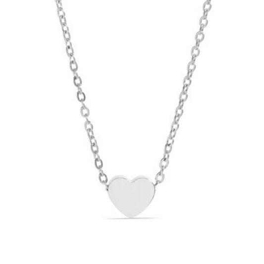 Silver heart-shaped pendant on a chain against a white background