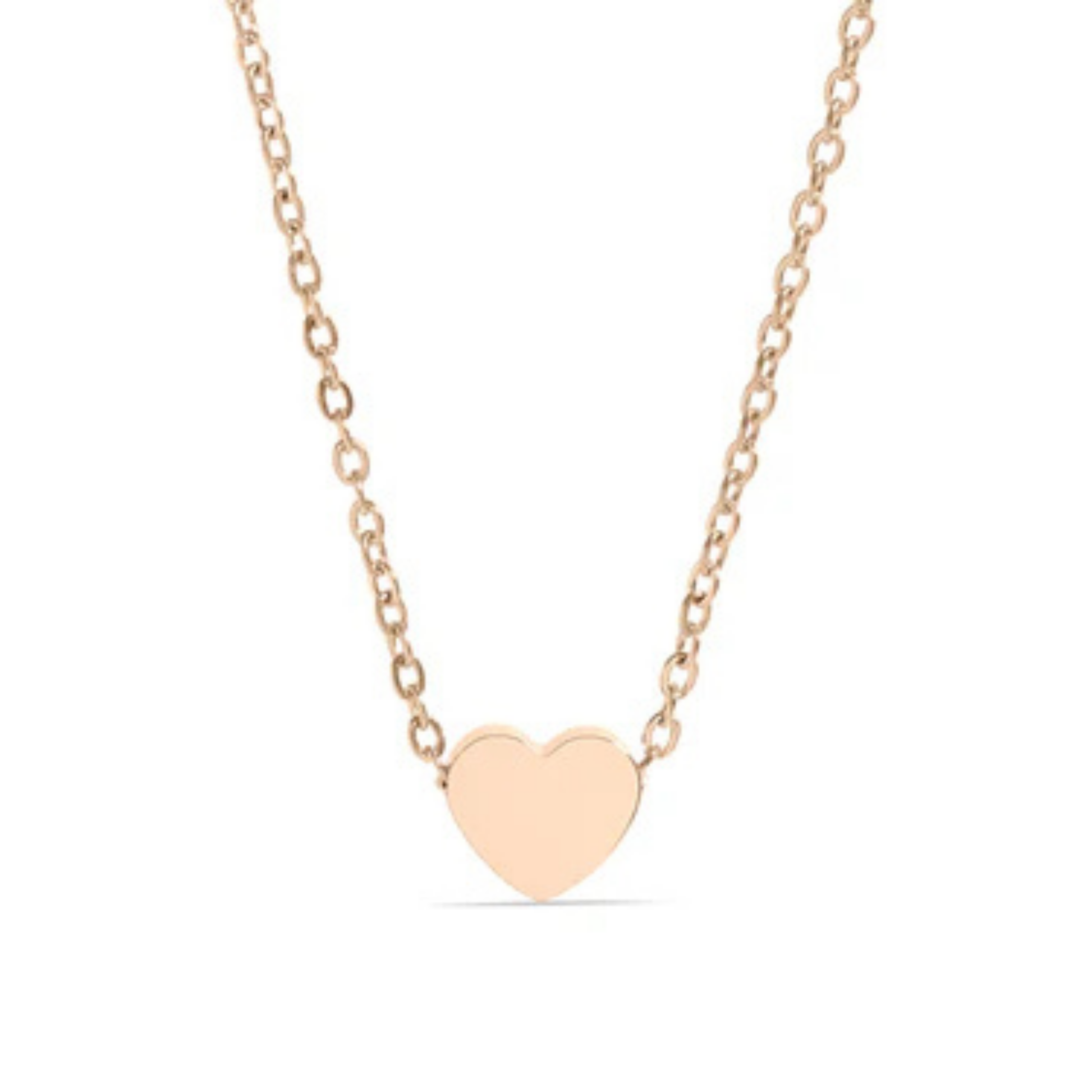  gold heart-shaped pendant on a chain against a white background