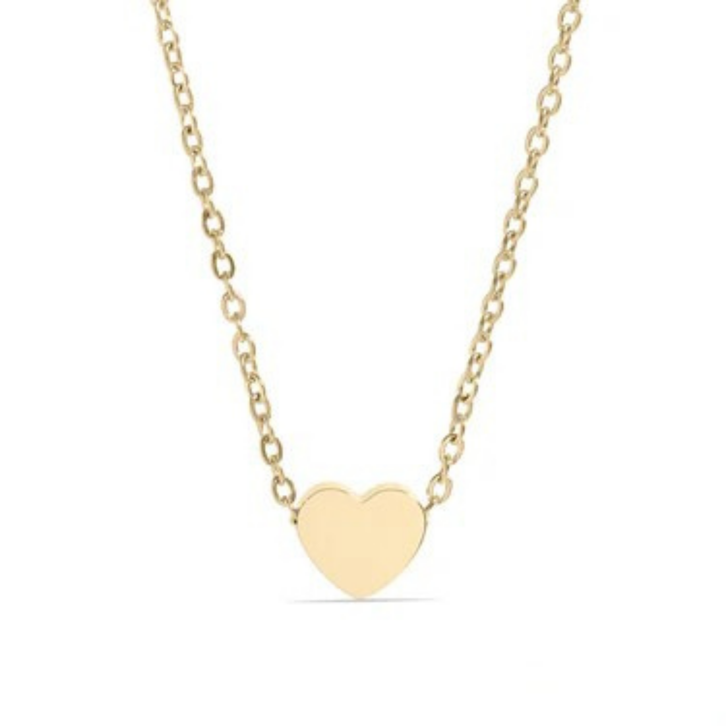 Gold heart-shaped pendant necklace on a white background