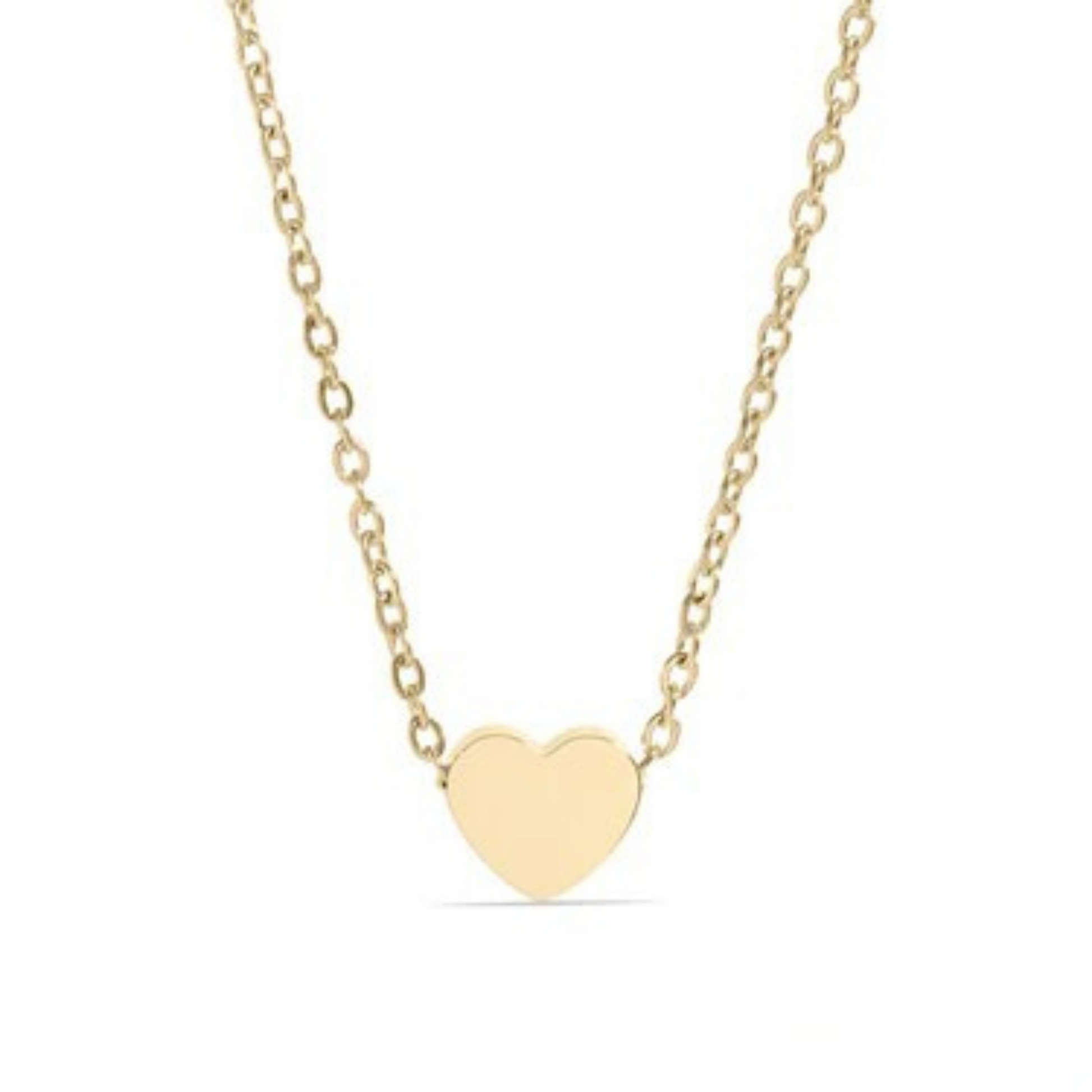 Gold heart-shaped pendant necklace on a white background