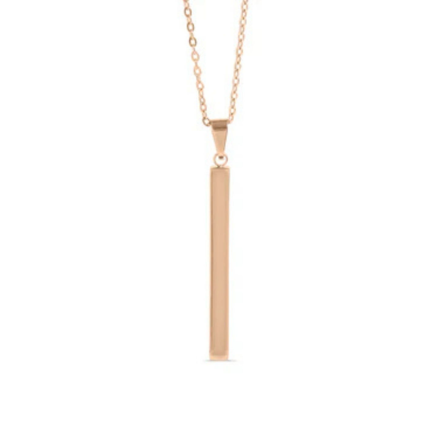 rose Gold necklace with a vertical bar pendant on a white background